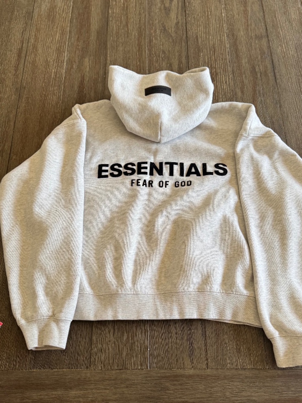 Fear of God Essentials Cropped Hoodie Small Oatmeal Cream Logo Sweatshi